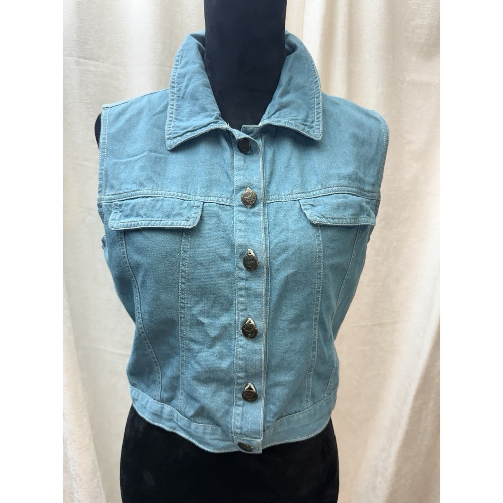 Armani Jeans Women's Denim Vest Large Size 10 100% Cotton Teal Green Vintage